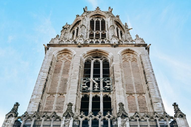 facade of medieval church tower
